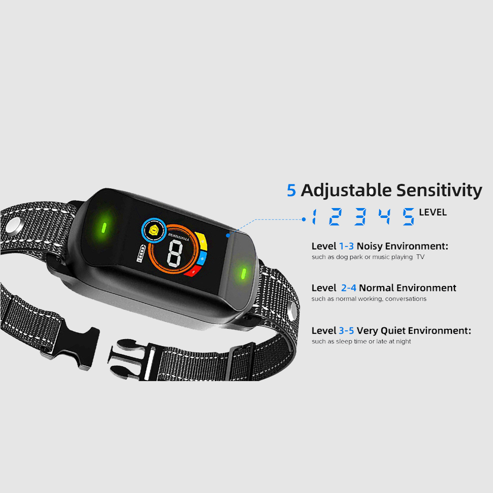 Bark Collar, Digital Rechargeable Dog Bark Collar, Adjustable Sensitivity and Intensity Beep Vibration Shock, Anti Barking Collar for Small Medium Large Breed Dogs (Black) - Image 2