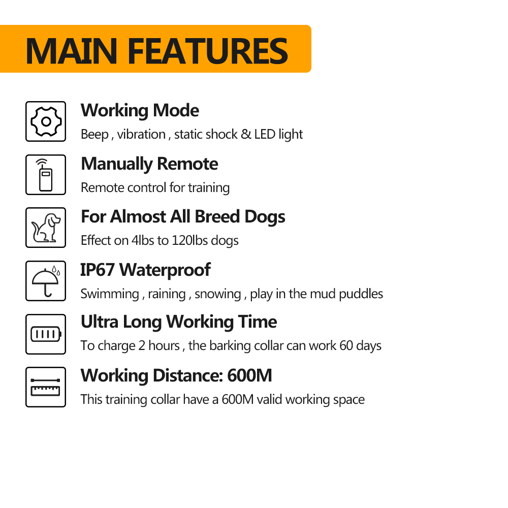 Rechargeable Dog Training Collar with Remote – Suitable for Small, Medium, and Large Dogs. Features Beep, Vibration, and Shock Modes, remote range up to 600 meters. Waterproof design for durability and reliability. - Image 10